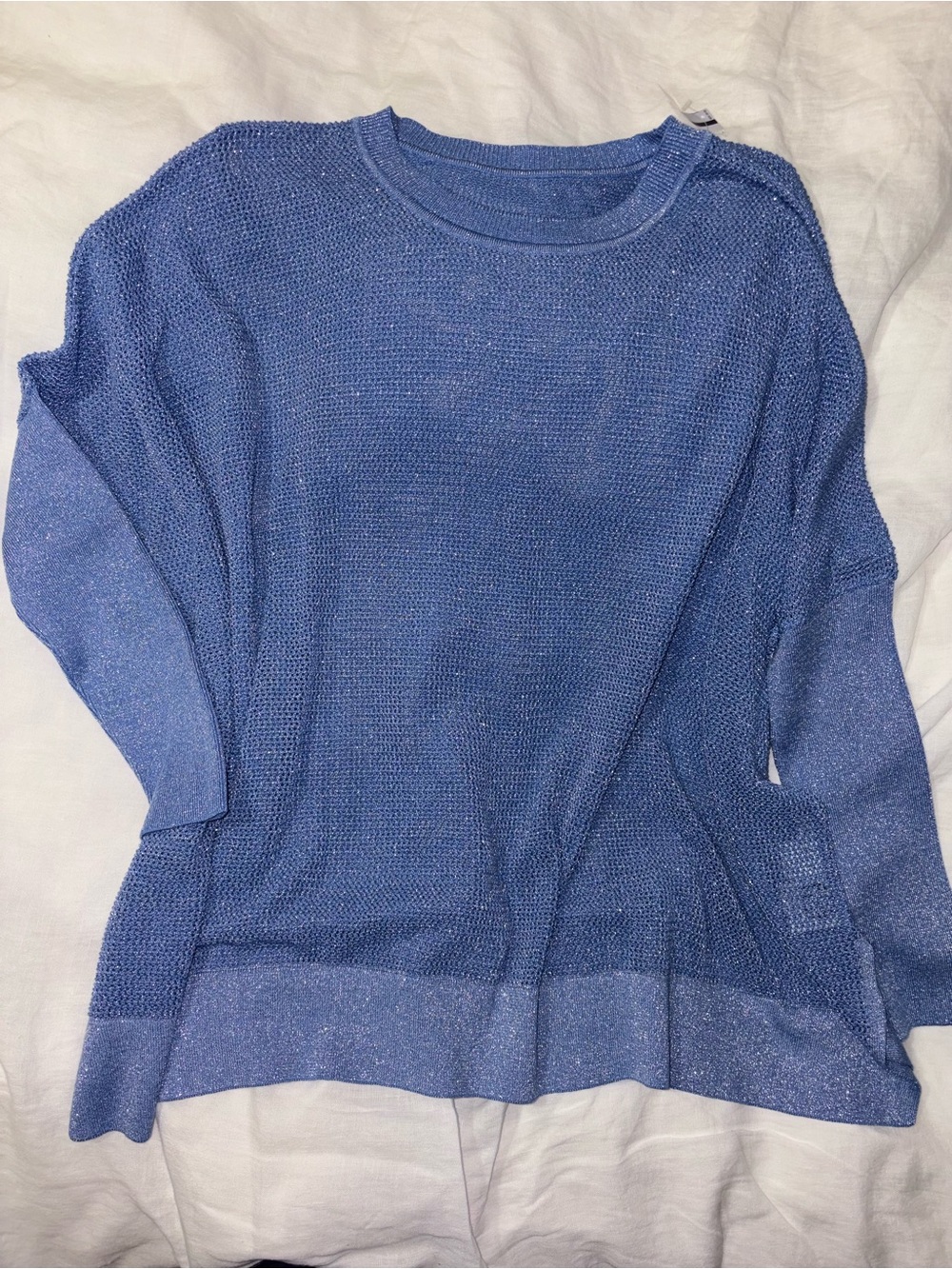 Lightweight Blue Scoop-Neck Knit Sweater